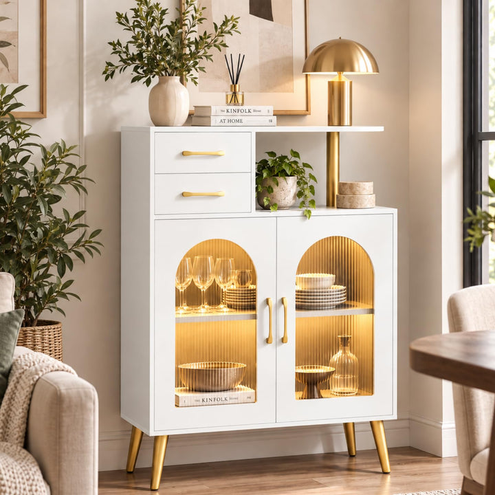 GIANTEX 2 Doors &amp; 2 Drawers Sideboard Buffet Cabinet with LED Lights