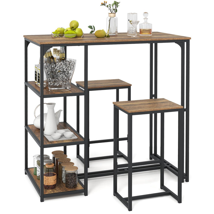 Giantex 3-Piece Dining Table Set for 2 Bar-Height Kitchen Table with 2 Stools