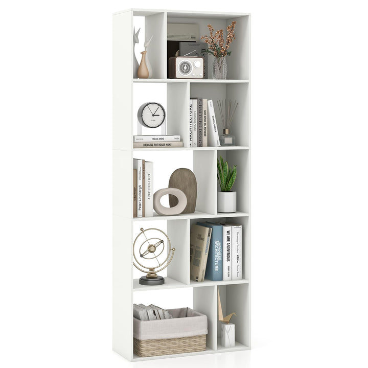 Giantex 5-Tier Geometric Bookshelf, 63" Modern Tall Bookcase, 10-Cube Storage Organizer