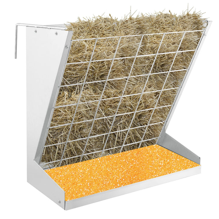 Giantex Hay Feeder for Goats - 28'' Hanging Hay Rack with Grain Feeder
