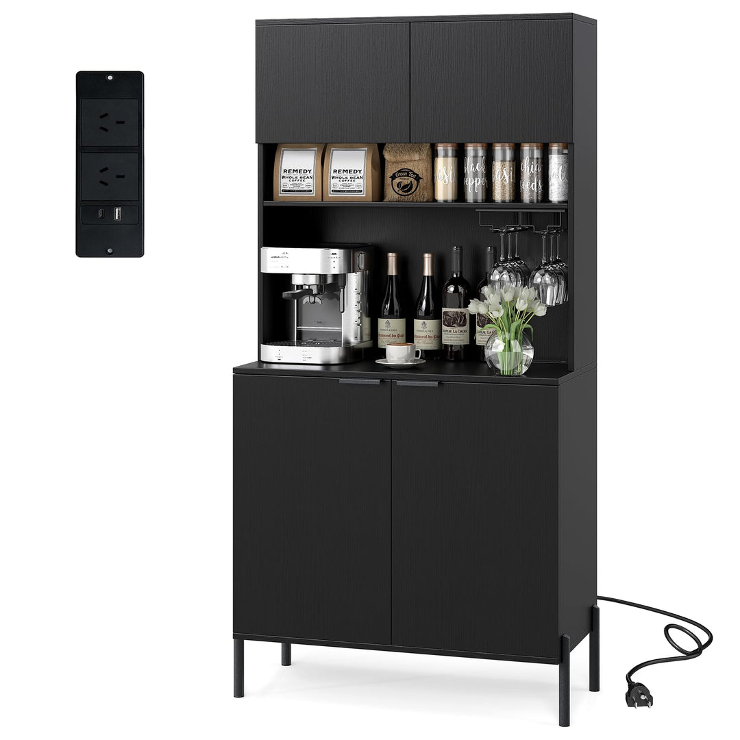 Giantex 64.5" Kitchen Pantry Cabinet with Charging Station, Tall Buffet Hutch with Storage Cabinets