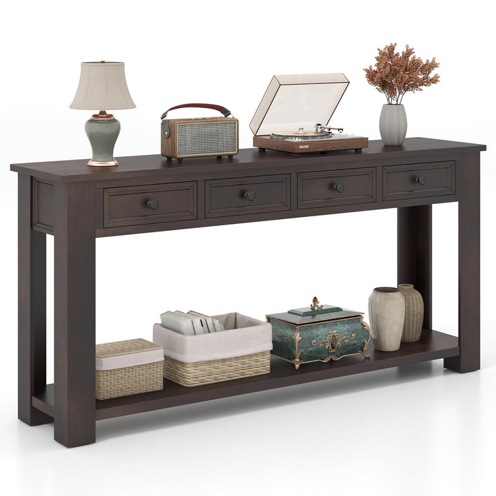 Giantex 63" Farmhouse Entryway Table, Narrow Console Table w/ 4 Storage Drawers & Open Shelf
