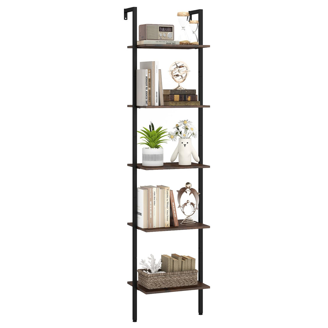 Giantex 5 Tier Ladder Shelf Wall Mount Bookshelf with Anti-Tipping Kits & Metal Frame