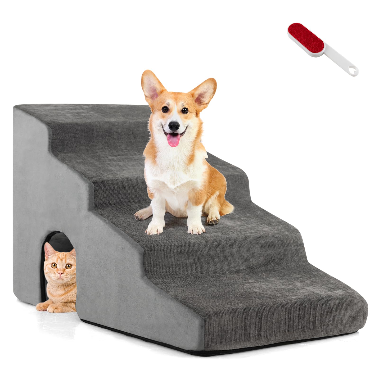 Giantex Dog Stairs, 4 Tiers High Density Foam Dog Ramp