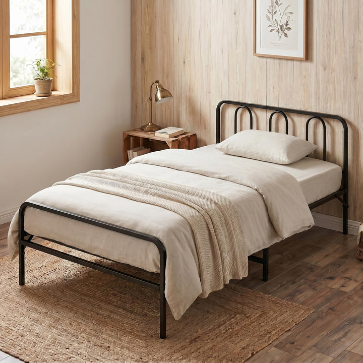 Giantex Foldable Metal Twin Bed Frame with Headboard and Footboard