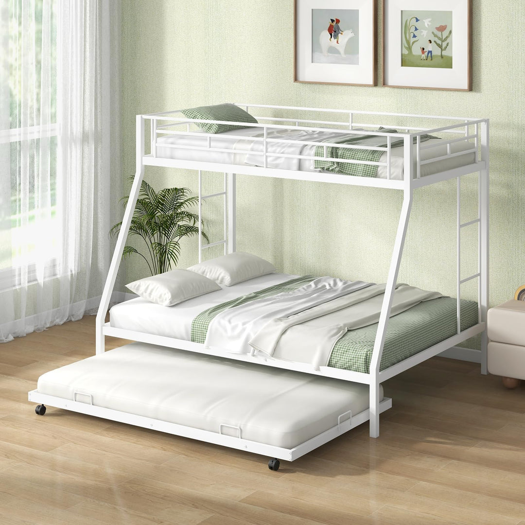 Giantex Twin Over Full Bunk Bed with Trundle, Heavy-Duty Metal Triple Bunk Beds