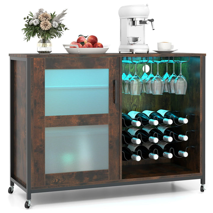 Giantex Wine Bar Cabinet with LED Light Kitchen Buffet Sideboard