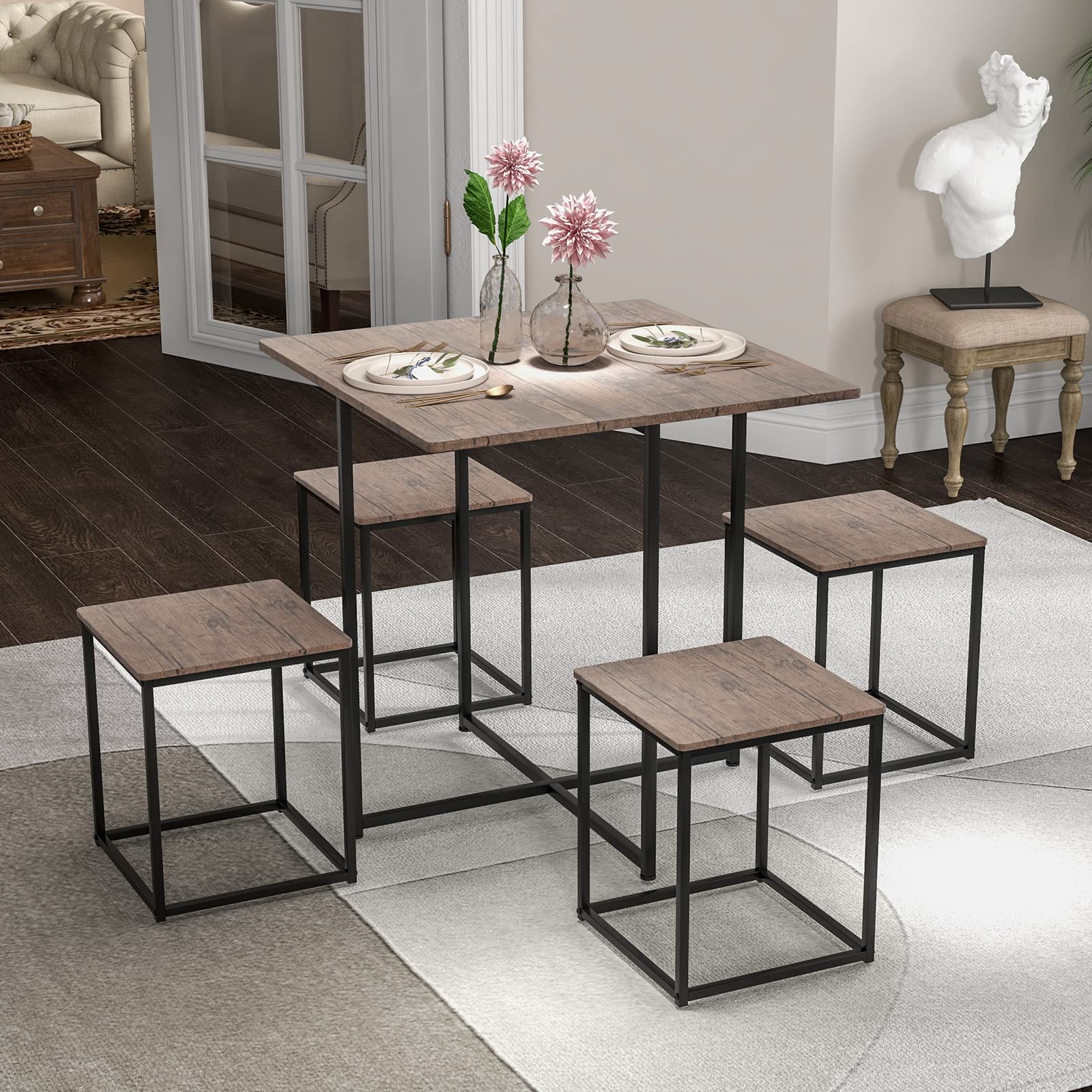 Giantex 5 Piece Dining Table Set, Industrial Kitchen Table Set w/ 4 Stools