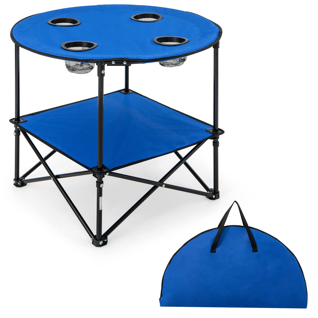 Giantex Folding Camping Table, 2-Tier Portable Picnic Table w/Carrying Bag, 4 Cup Holders