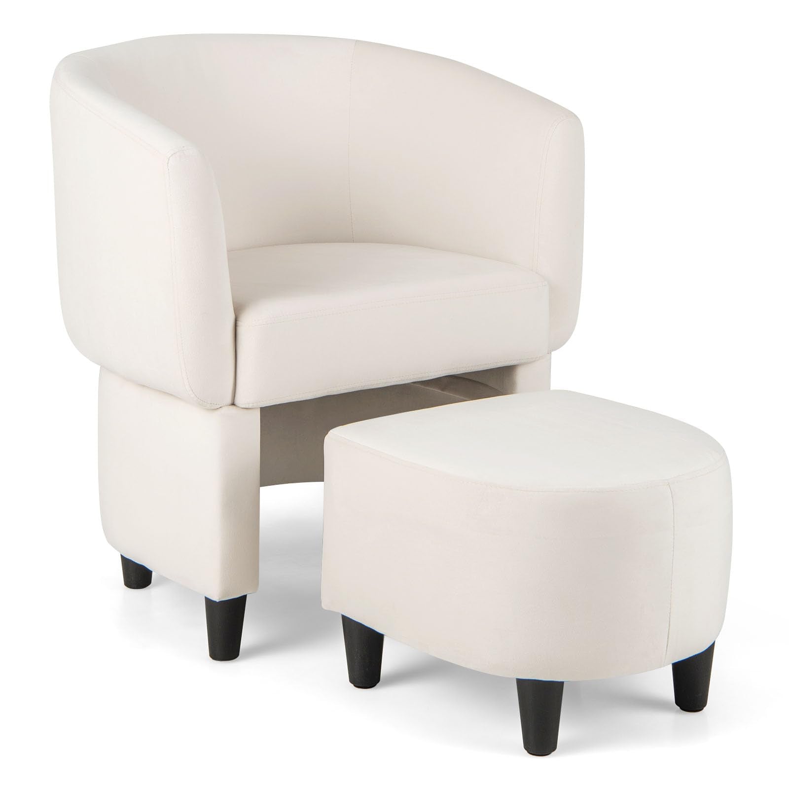 Giantex Modern Accent Chair with Ottoman, Upholstered Velvet Barrel Chair