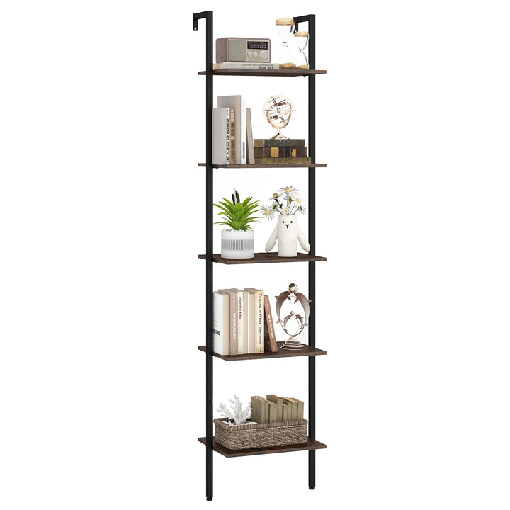 Giantex 5 Tier Ladder Shelf Wall Mount Bookshelf with Anti-Tipping Kits & Metal Frame
