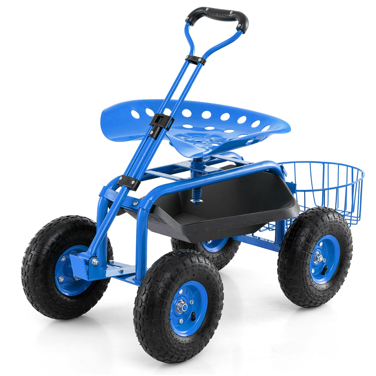 Giantex Rolling Gardening Stool Cart, 4-Wheel Garden Workseat with Storage Basket