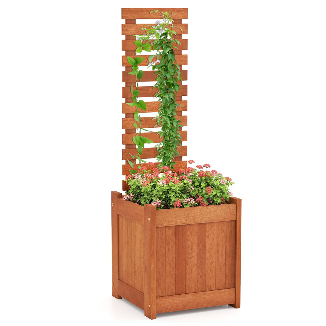 Giantex Outdoor Wooden Raised Garden Bed with Trellis