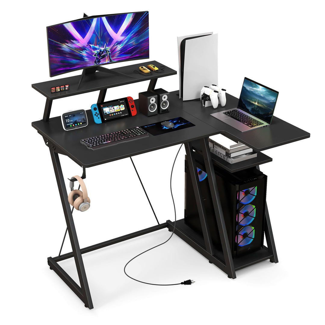 Giantex 39” L-Shaped Computer Desk with Power Outlets
