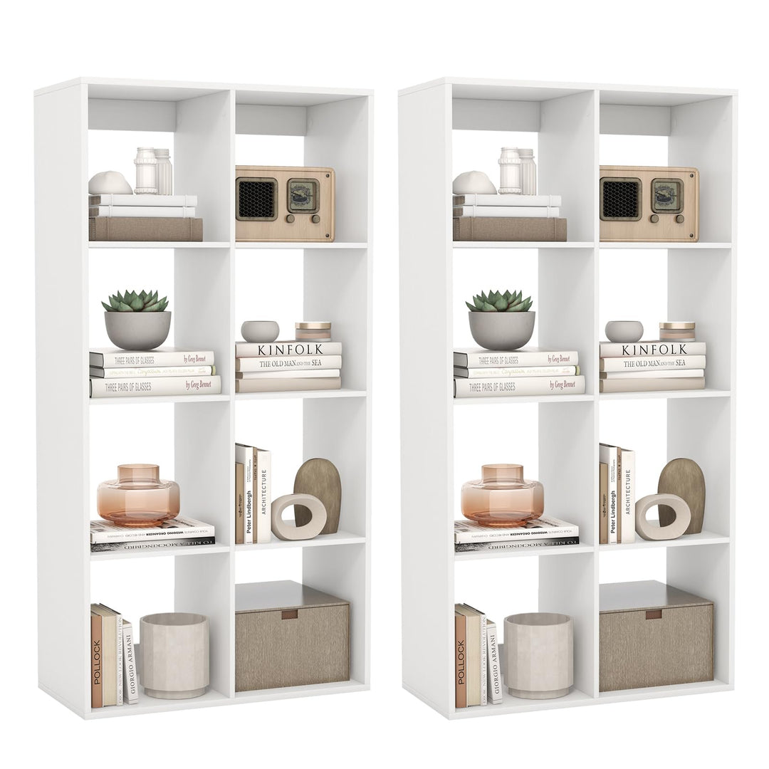Giantex 8-Cube Bookcase, White Cubby Bookshelf w/Back Guardrail & Anti-Tipping Kits