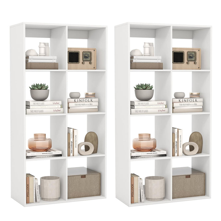 Giantex 8-Cube Bookcase, White Cubby Bookshelf w/Back Guardrail & Anti-Tipping Kits