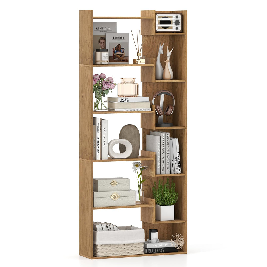 Giantex 6-Tier Bookshelf Wooden Bookcase with Staggered Shelves