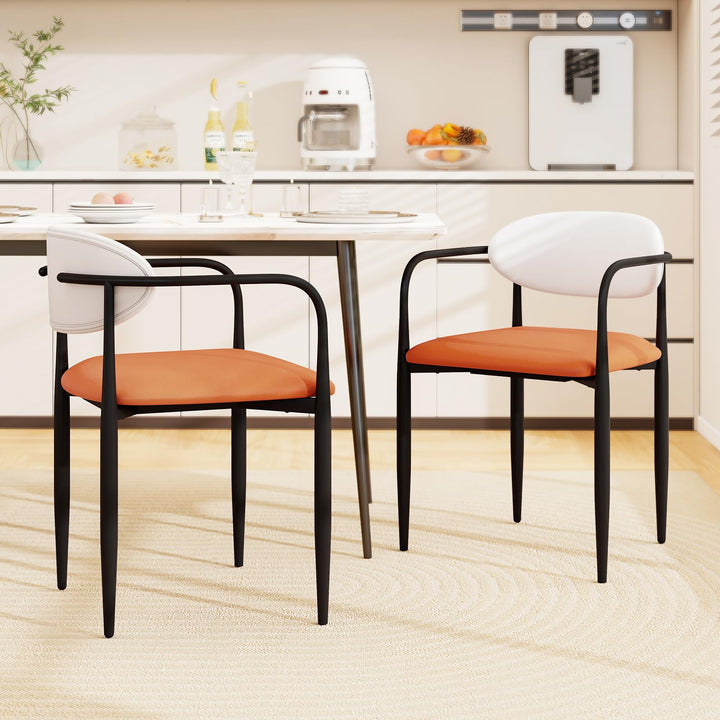 Giantex Modern Dining Chairs Set of 2/4 Faux Leather Upholstered Kitchen Chairs with Orange Padded Seat