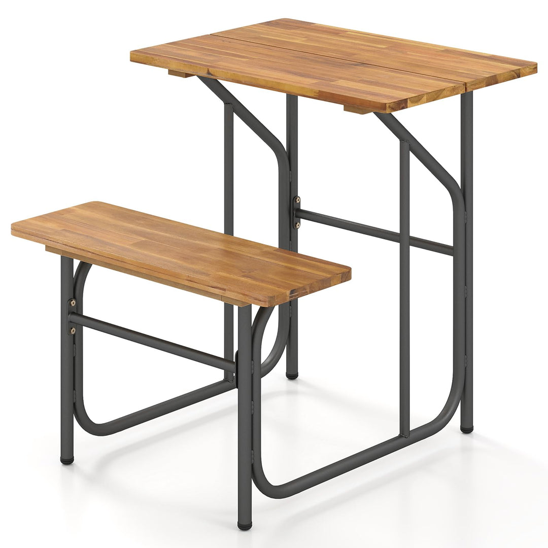 Giantex Single Picnic Table Bench Set, Acacia Wood Outdoor Dining Table Set