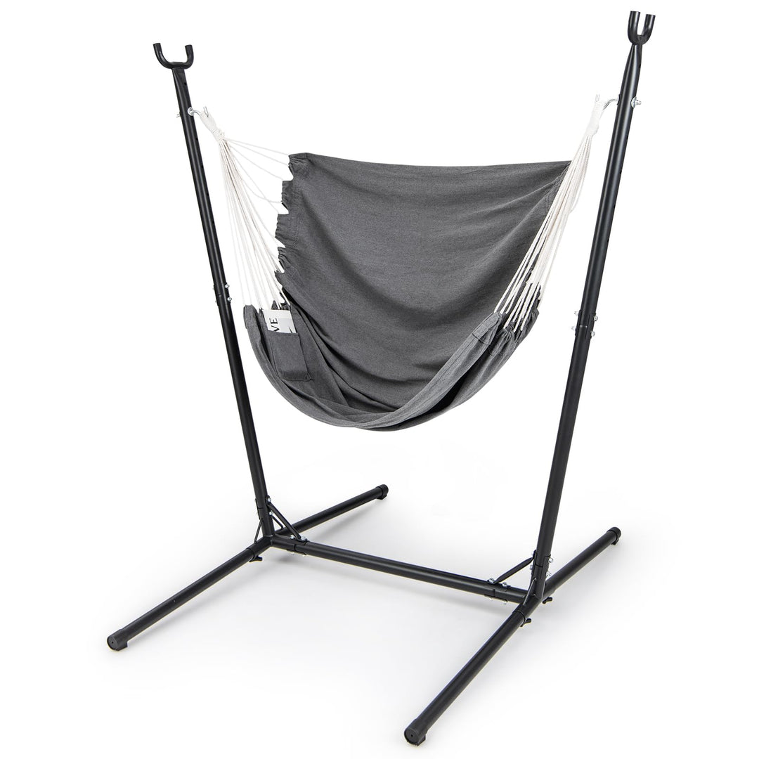 Giantex Hammock Chair with H-Shaped Stand - Heavy Duty Swing Chair with 6-Position Adjustable Height and Side Pocket