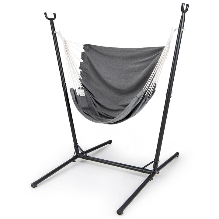 Giantex Hammock Chair with H-Shaped Stand - Heavy Duty Swing Chair with 6-Position Adjustable Height and Side Pocket