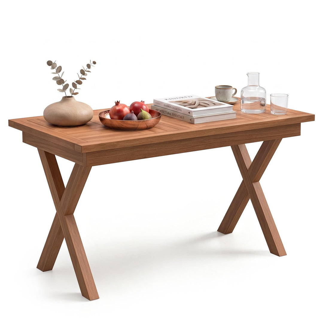 GIANTEX 31.5" Outdoor Teak Wood Coffee Table with X-Shaped Support Legs