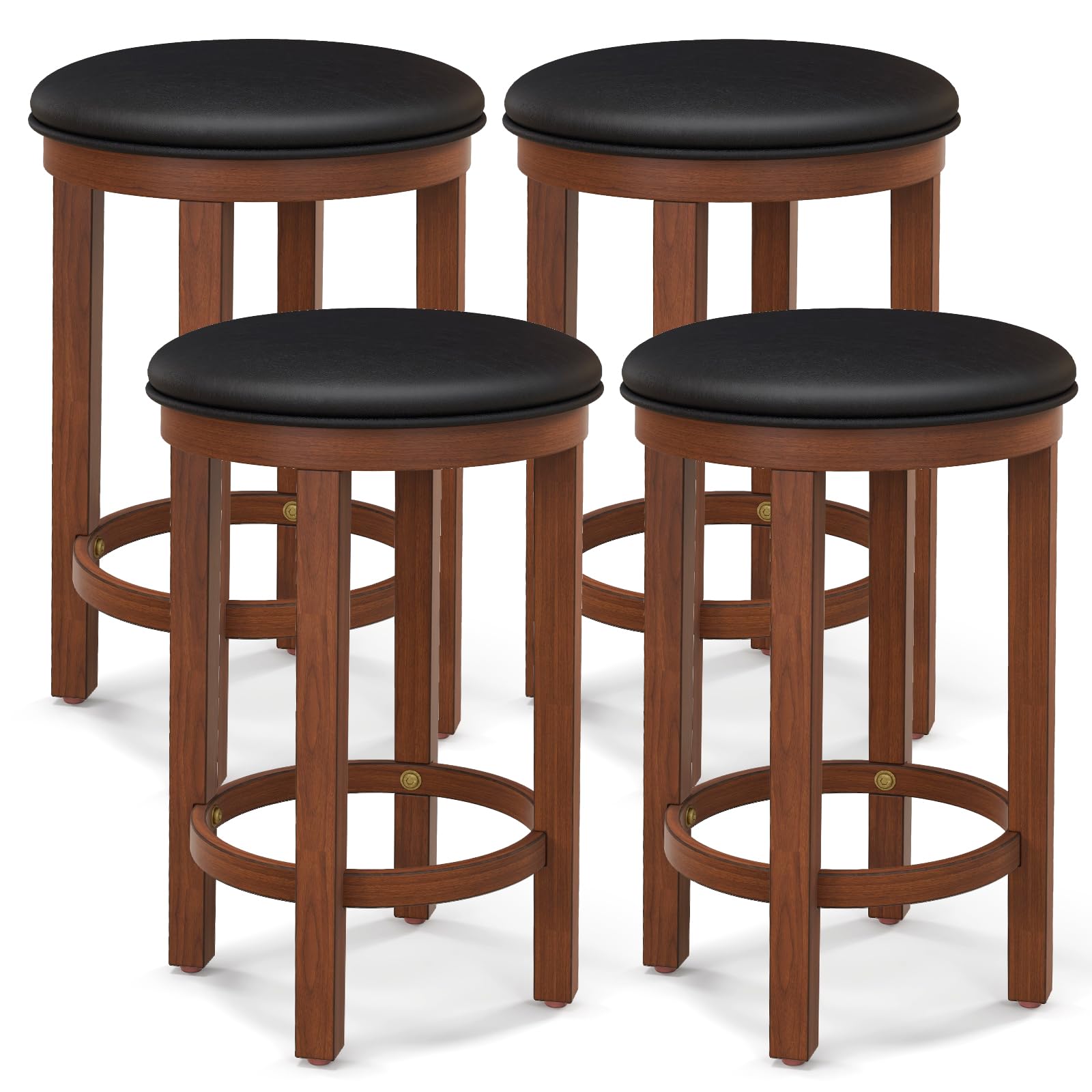 Giantex Bar Stools Set, 25-Inch Counter Height Stools with Round Seat, Footrest, Wooden Frame