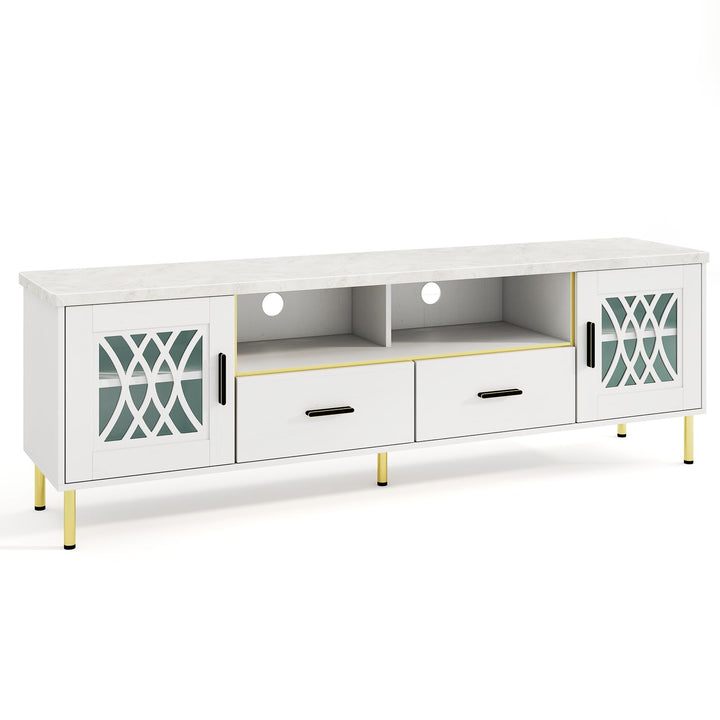 Giantex TV Stand for TV up to 80", 71-Inch Modern Entertainment Center with Glass Doors & 2 Storage Drawers