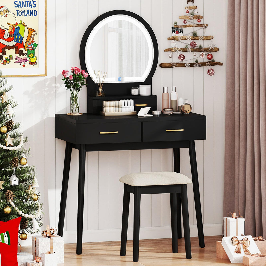 Vanity Desk with Mirror and Lights for Small Bedroom