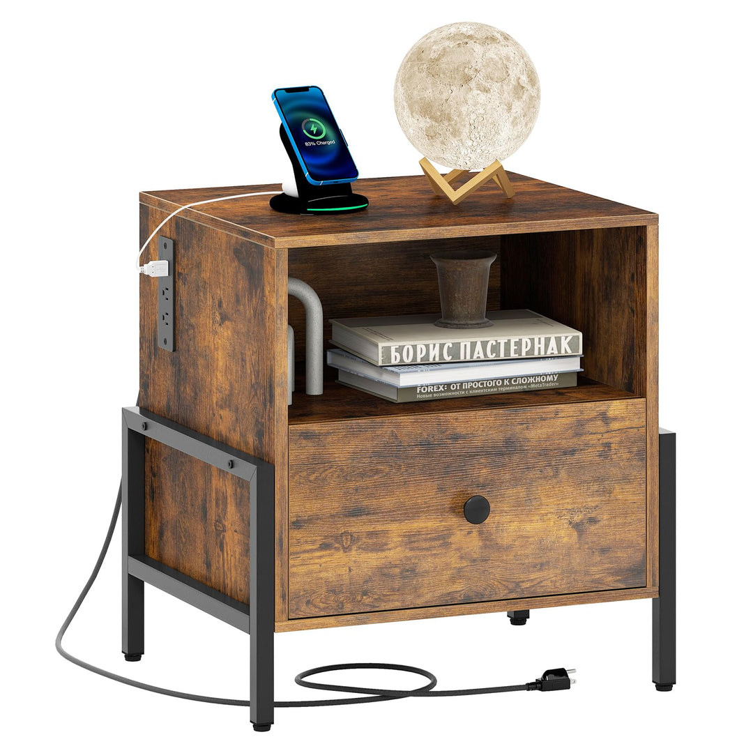 Giantex Nightstand with Charging Station