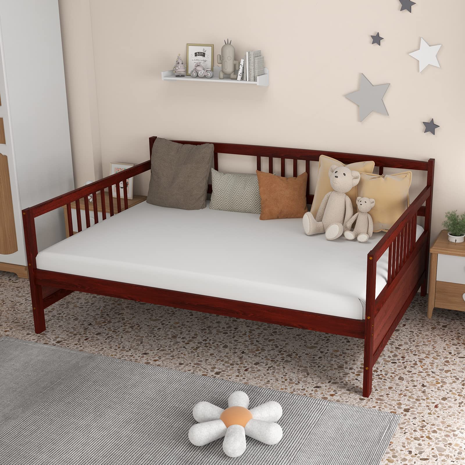 Giantex Full Size Daybed, Wooden Daybed Sofa Bed Frame with Wood Slat Support for Kids Teens (Full)