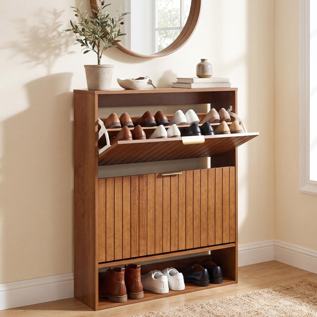 Giantex Shoe Storage Cabinet with 2 Flip Drawers
