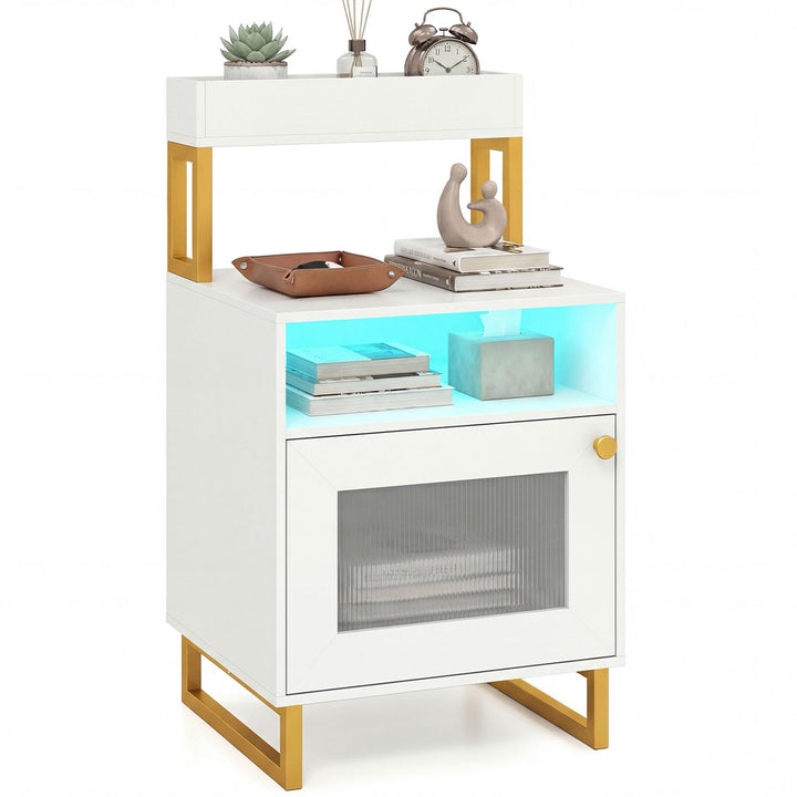 Giantex Night Stand with LED Lights | Tall Sofa Side Couch End Table w/Top Tray (1/2)
