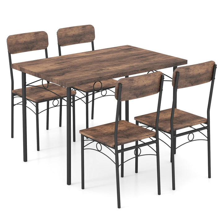 Giantex Rectangle Kitchen Table and 4 Farmhouse Dining Chairs with Heavy-Duty Metal Frame