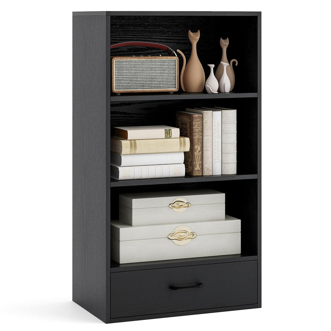 Giantex 4 Tier Bookcase with Drawer, 48" Tall Floor Standing Organizer Display Storage Shelves with Anti-toppling Device