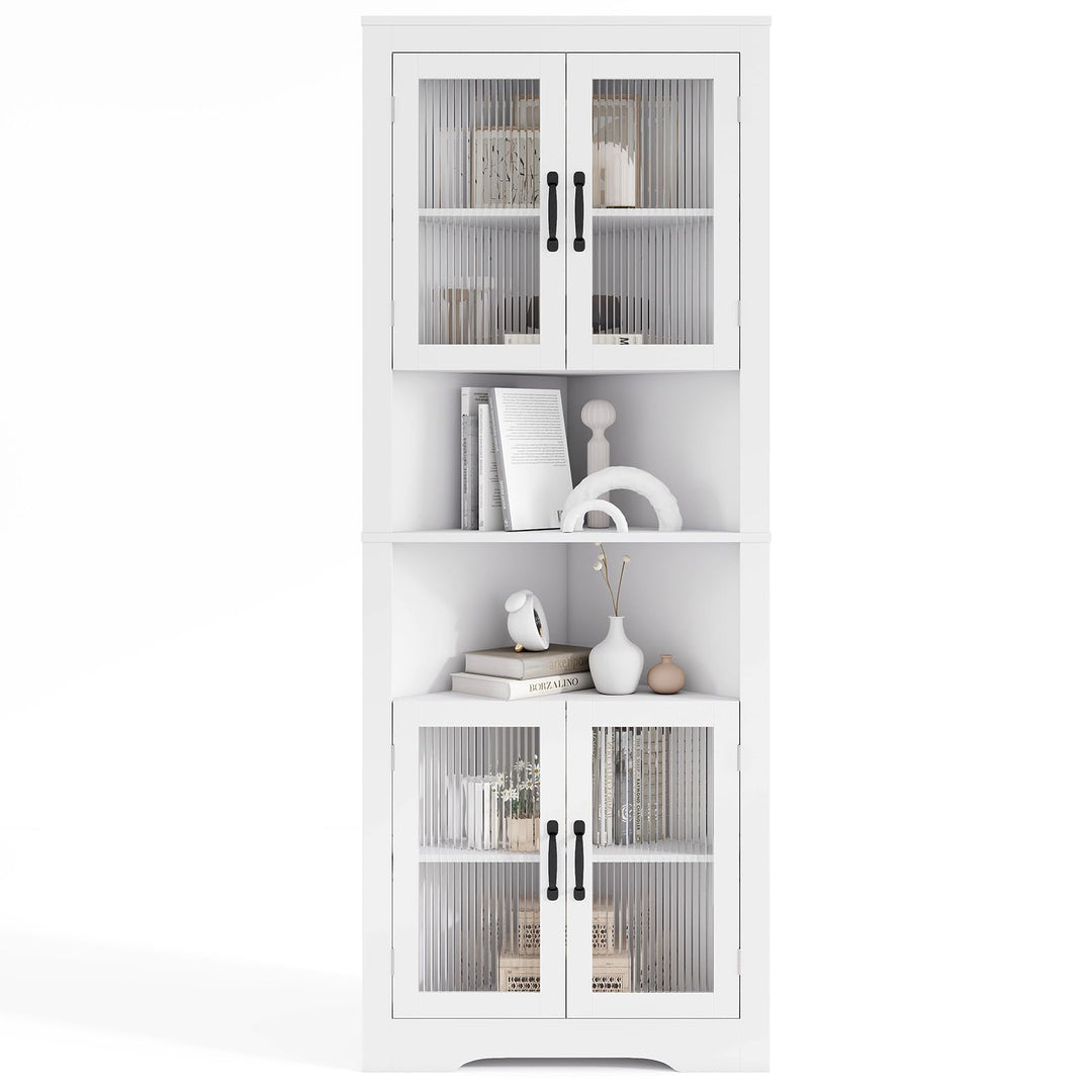 Giantex 67" Tall Corner Cabinet Space-Saving Triangular Storage Cabinet w/ 4 Tempered Glass Doors