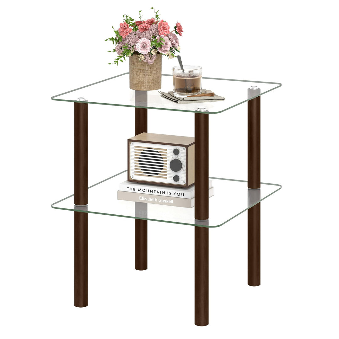 Giantex Round/Square 2-Tier Sofa Side Table with Clear Tempered Glass Top &amp; Shelf (1/2)