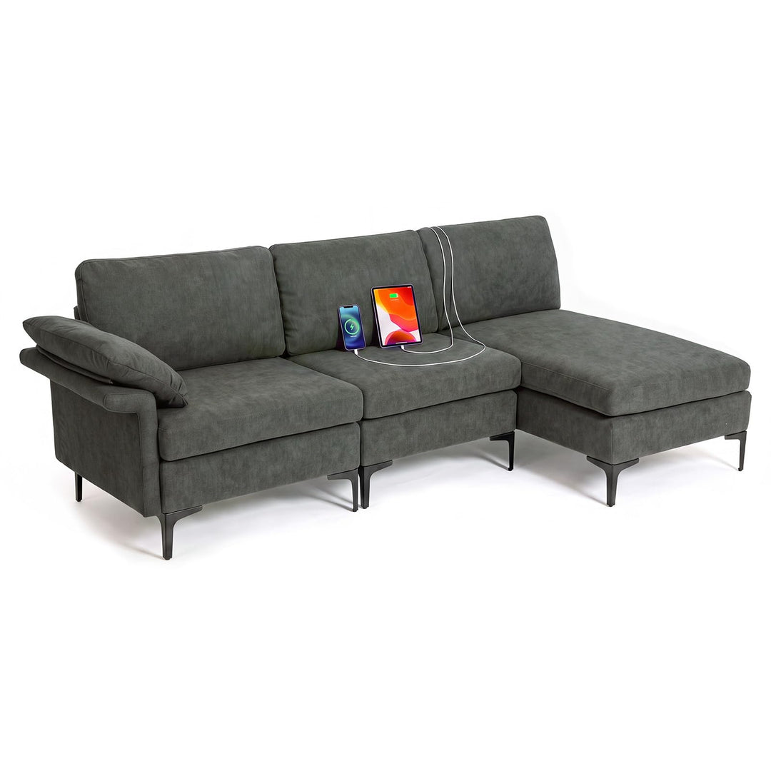 GIANTEX 95" L-Shaped Modular Sectional Sofa with Storage &amp; Charging Station