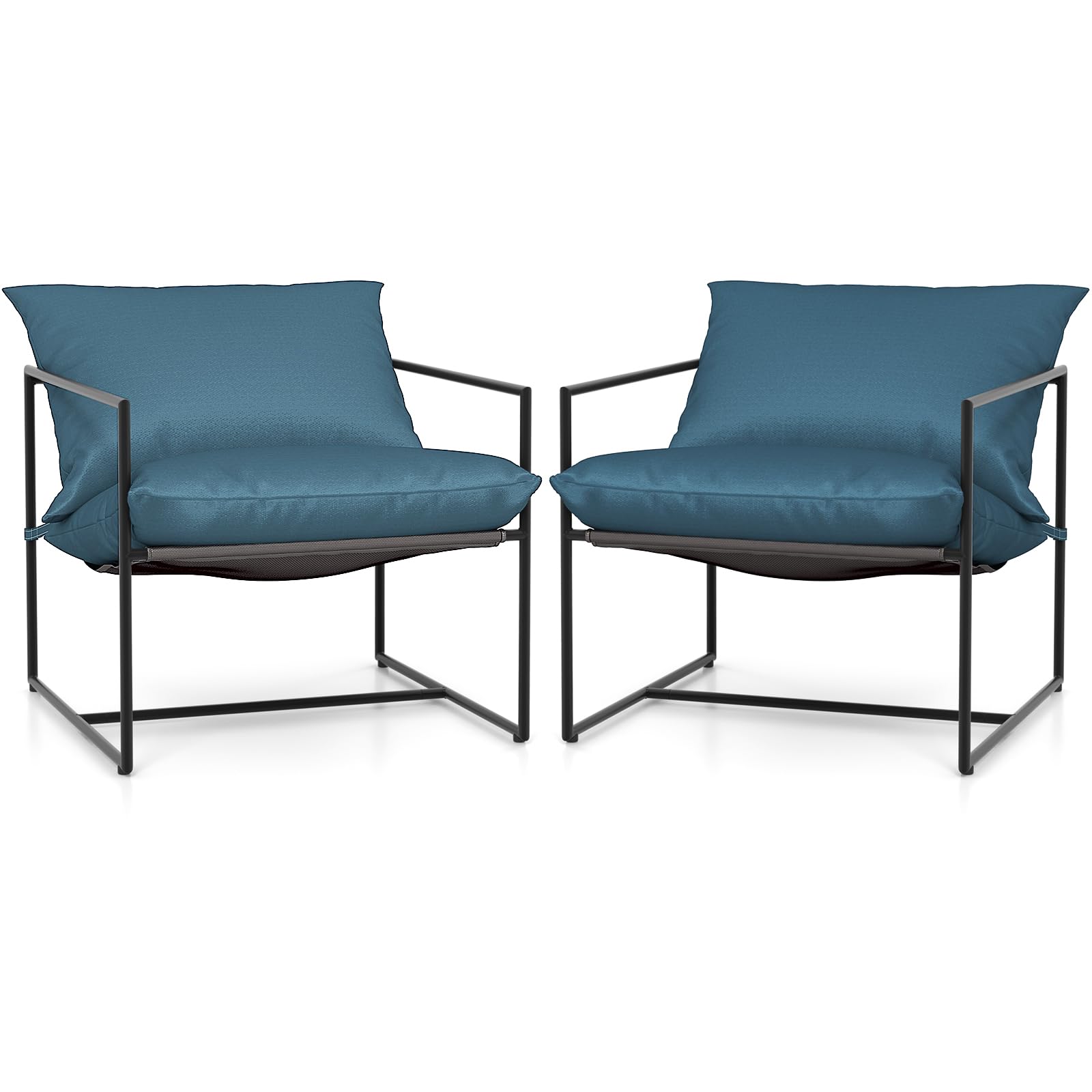 Giantex Accent Chairs for Living Room - Metal Framed Armchair with Removable Sponge Cushion, Sling Accent Chair Set of 2