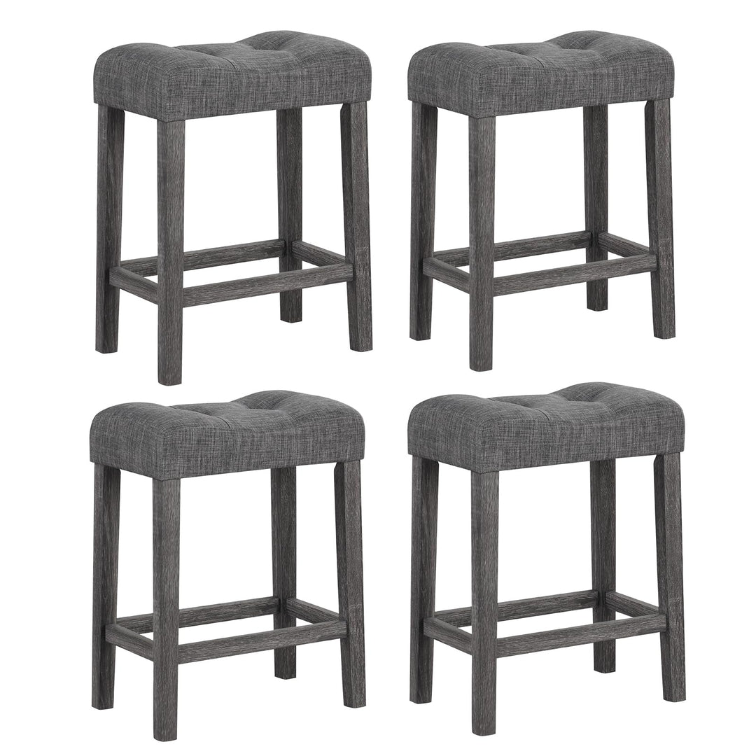 Giantex 24" Bar Stools, Backless Counter Height Saddle Bar Stools w/Padded Seat, Solid Rubber Wood Legs