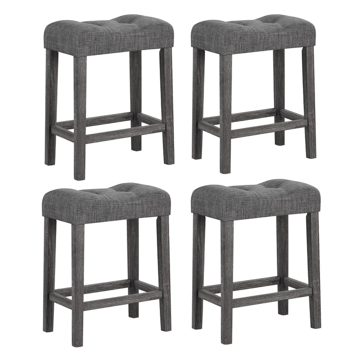 Giantex 24" Bar Stools, Backless Counter Height Saddle Bar Stools w/Padded Seat, Solid Rubber Wood Legs