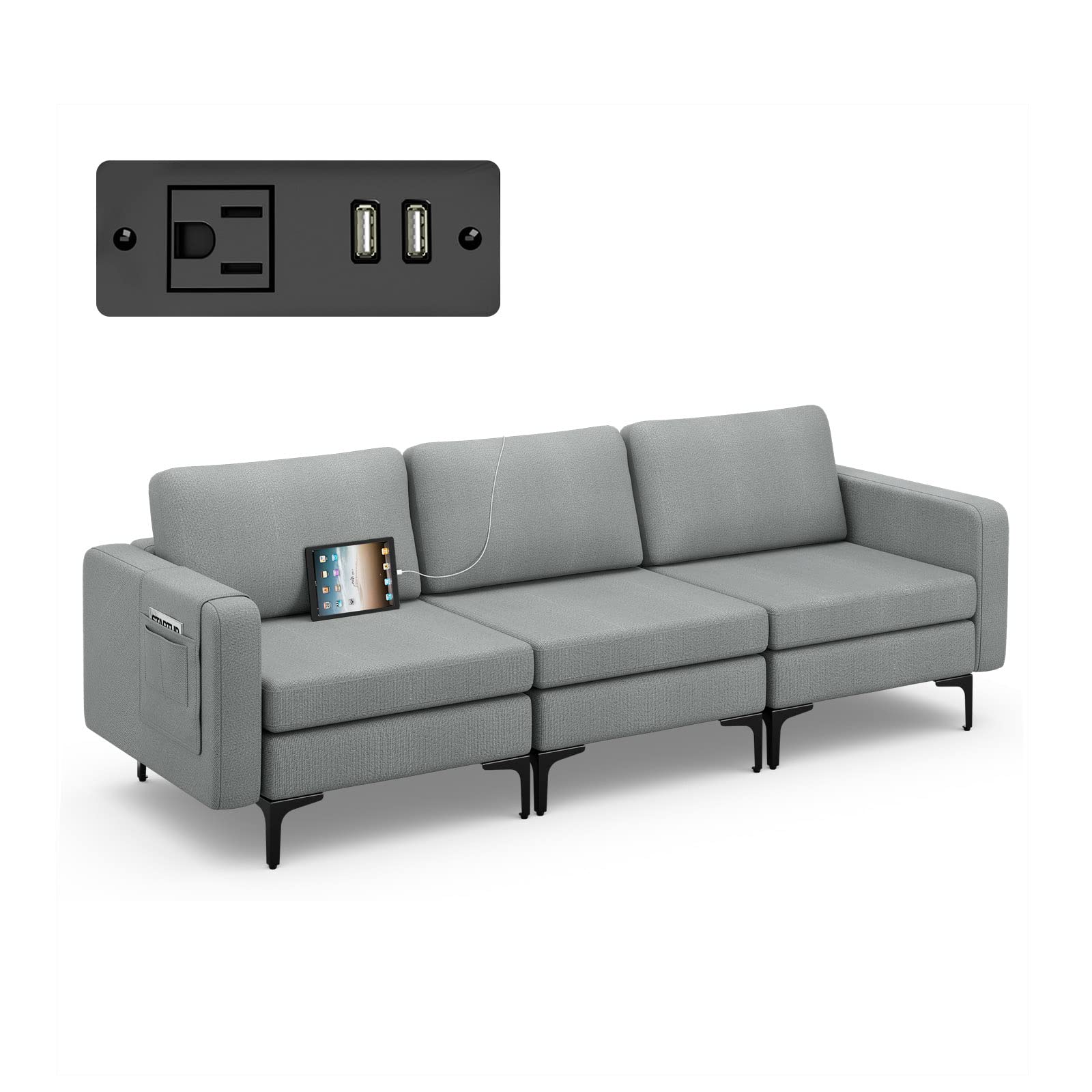 Giantex 3 Seat Sectional Sofa Couch, 94.5" L Modular Sleeper