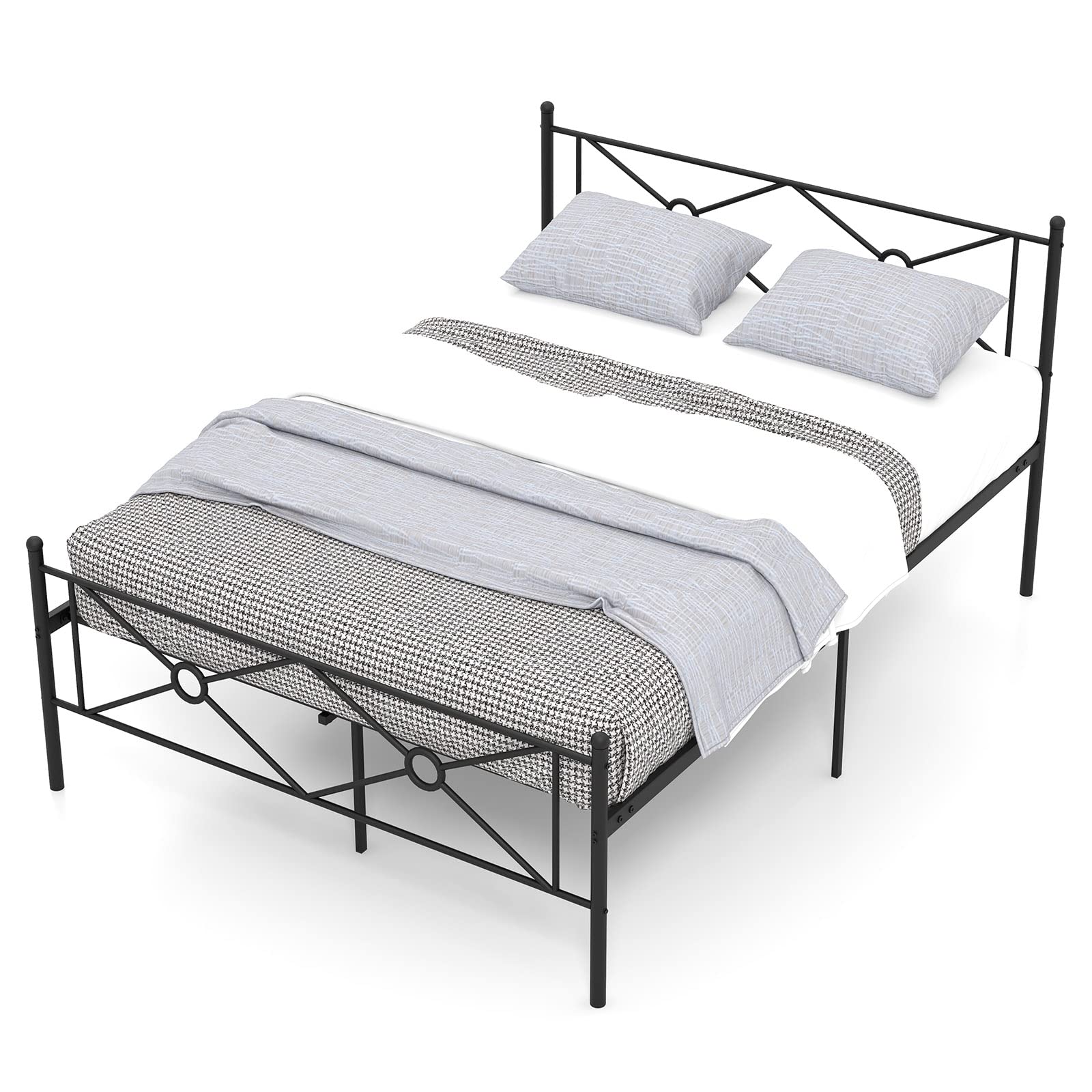 Giantex Full/Queen Size Metal Platform Bed Frame with Vintage Headboard and Footboard