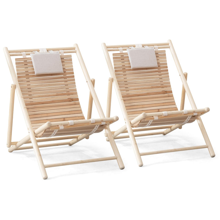 Giantex Wood Lounge Chair Outdoor - Folding Beach Chair with Detachable Headrest