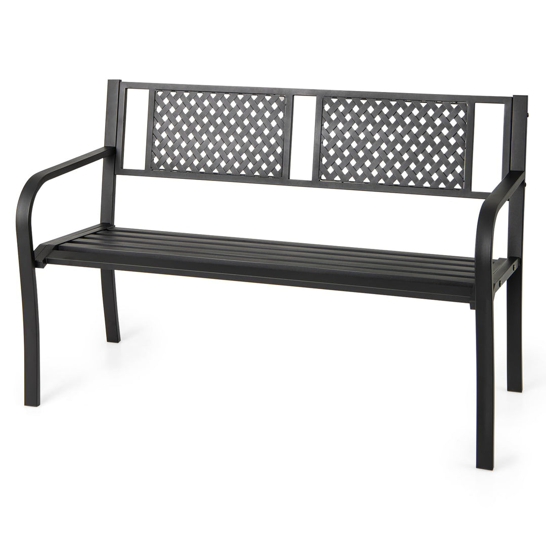 Giantex Metal Outdoor Bench Slatted Seat for 2-3 Persons (50"×23"×32")