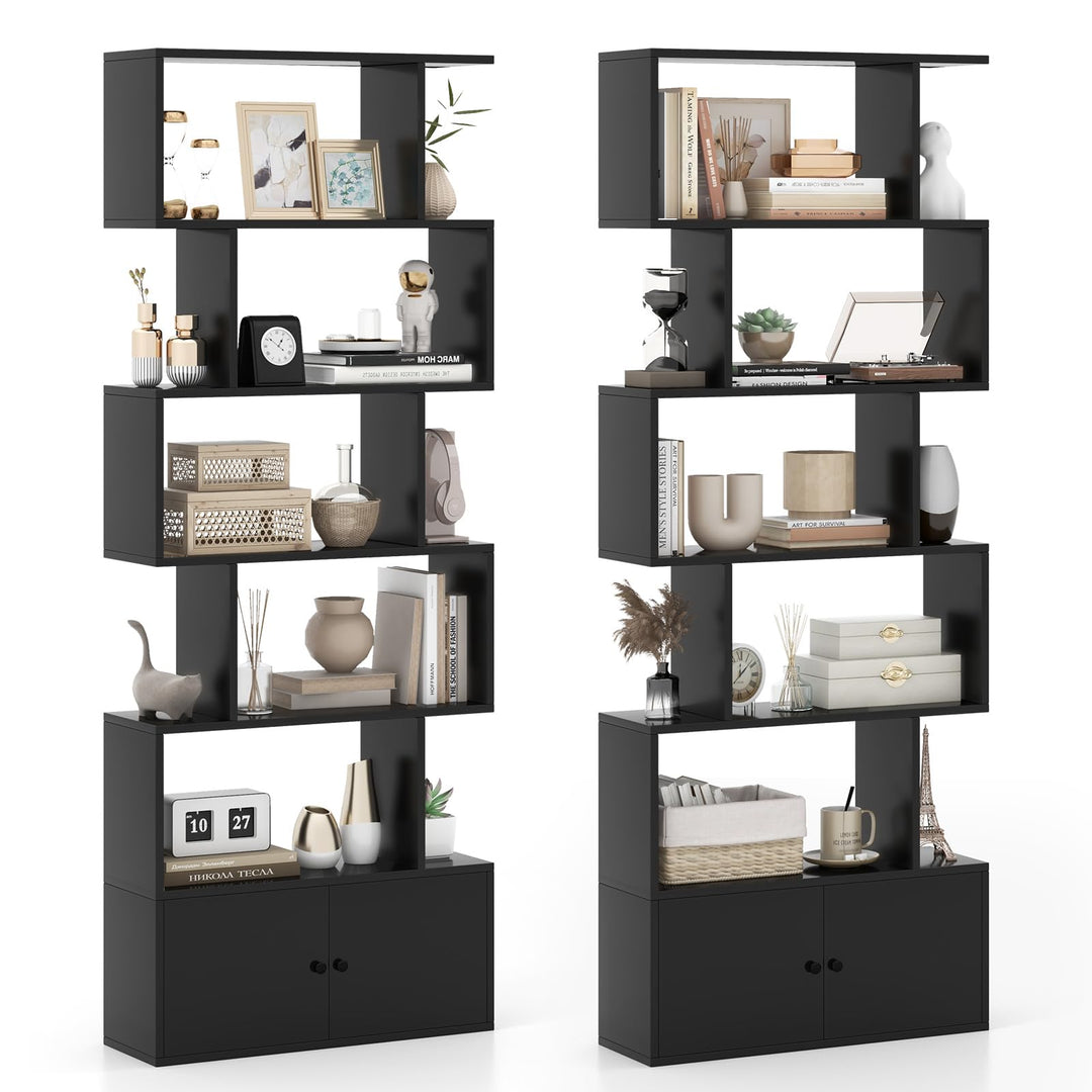 Giantex Set of 2 6-Tier Geometric Bookcase with Cabinet