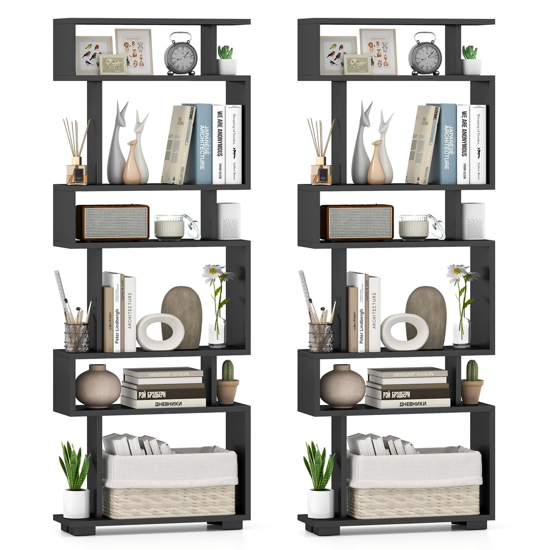 Giantex 6-Tier Geometric Bookcase Set of 1/2 64" Tall S-Shaped Bookshelf