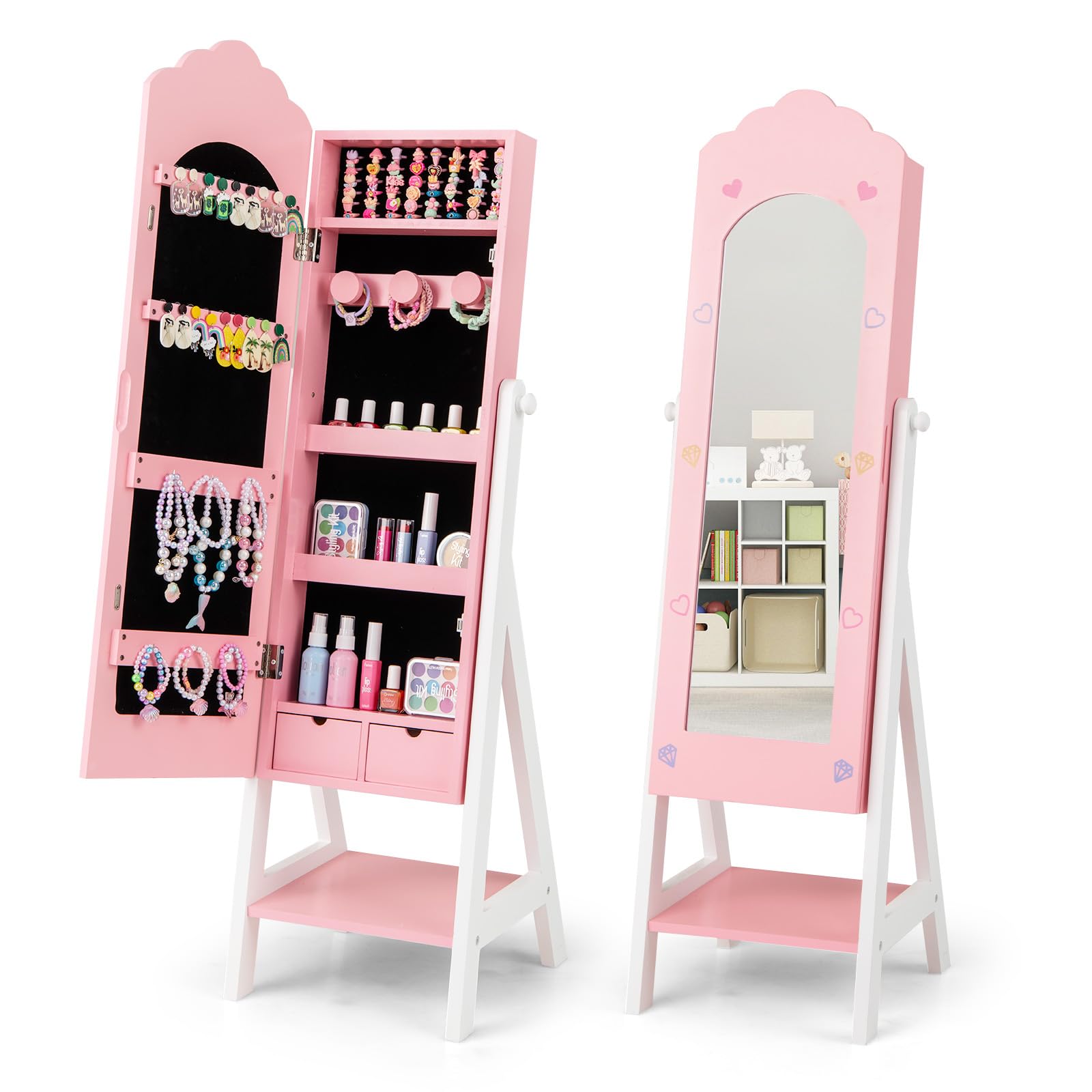 CHARMAID Kids Jewelry Organizer with Full Length Mirror