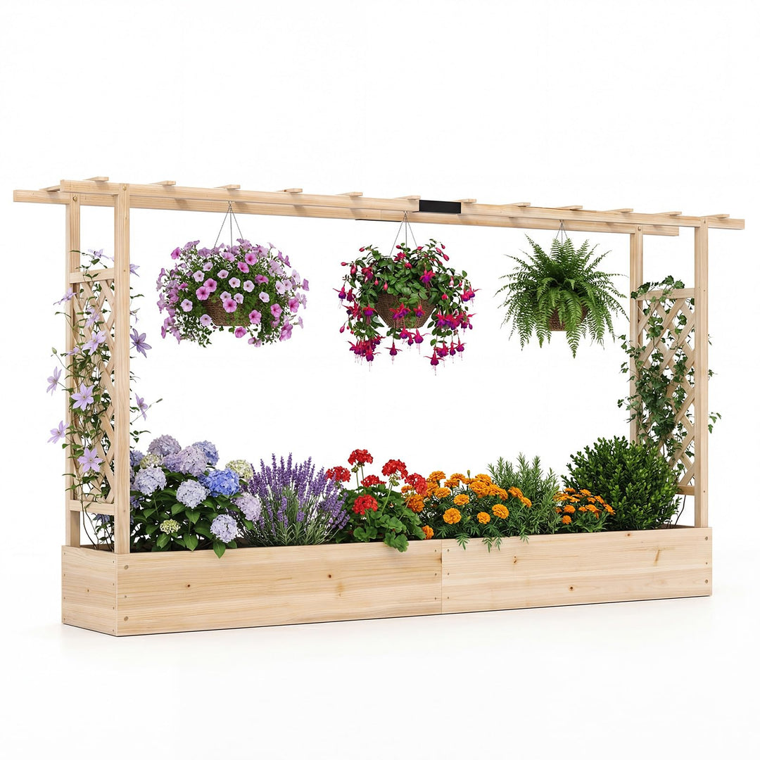 Giantex Wooden Raised Garden Bed with Trellis & Hanging Roof