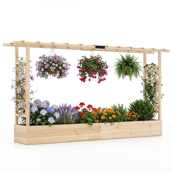 Giantex Wooden Raised Garden Bed with Trellis & Hanging Roof